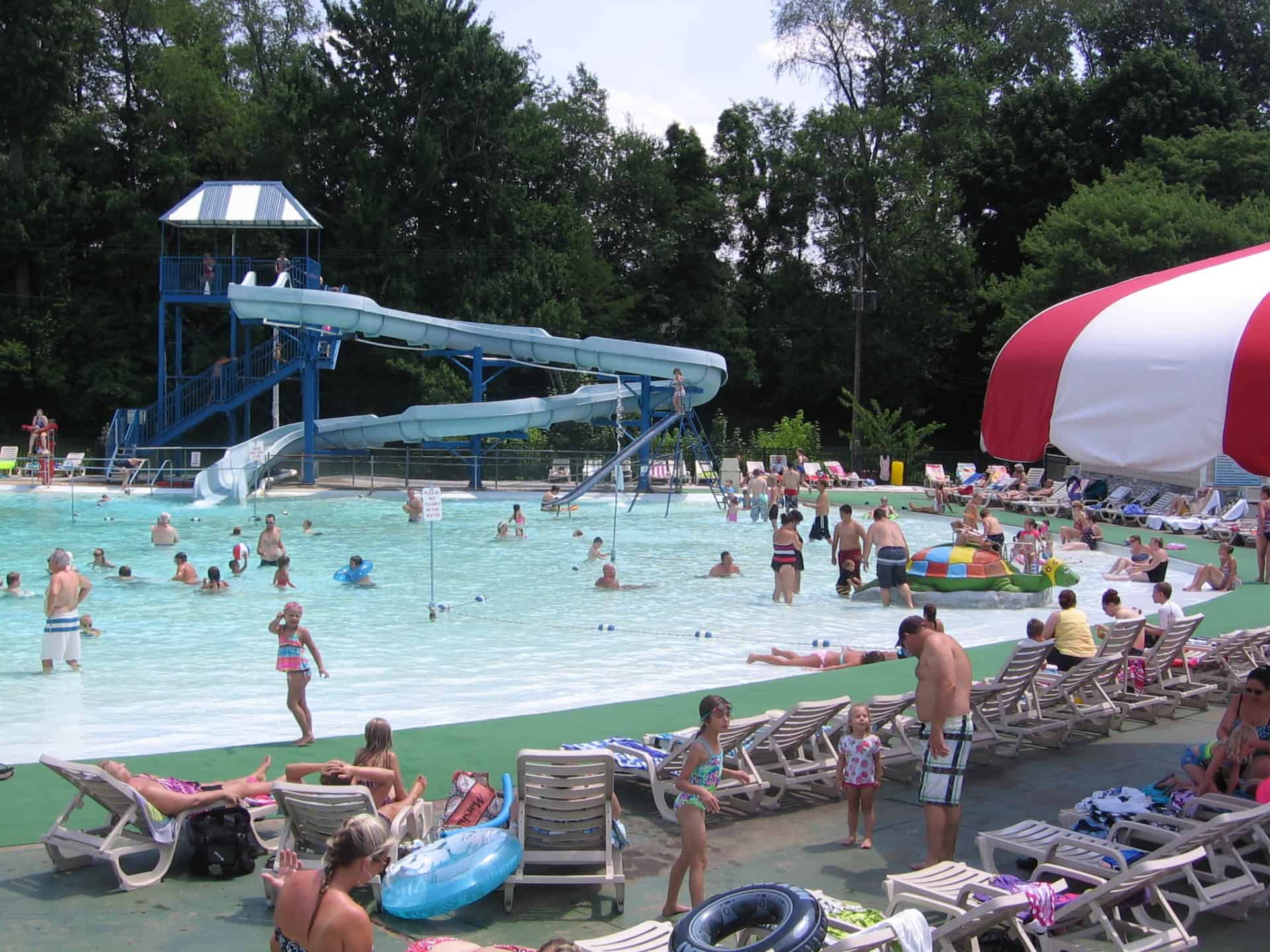 A group of people at a water park.