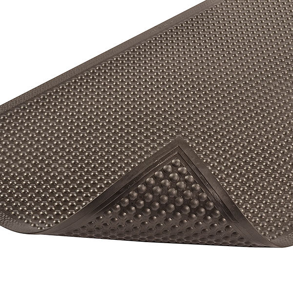 447 P2 BL Floormat.com Comfort-Eze™ is constructed with a unique solid rubber design that stimulates worker comfort and promotes product longevity. Offset bubbles on both the top and bottom of the mat provides flex and creates airflow resulting in maximum comfort for workers required to be on their feet for long periods of time. Competitive products feature only a flat or hollowed bottom which reduces the comfort of the mat. Although intended for use in dry environments, the top surface design is easy to wipe clean and the durable rubber compound is highly resistant to many cleaners and disinfectants so occasional spills can be cleaned up quickly and easily. Molded beveled edges on all four sides eliminates trip hazards by allowing for easy access onto and off the mat. <ul> <li>Long-lasting rubber compound</li> <li>Bubbles are molded on and offset on the top and bottom of the mat to maximize flex and create air flow, all to enhance the ergonomic benefit</li> <li>Durable rubber top surface easy to wipe clean using most cleaners and disinfectants</li> <li>All 4 sides feature a molded beveled border</li> </ul>