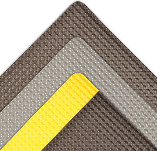 Bubble Trax 1 Floormat.com Bubble Trax™ is a unique high performance anti-fatigue floor mat with a bubble-top surface design providing extreme ergonomic comfort and durability. Bubble Trax™ combines a heavy-duty vinyl top surface with a dense sponge backing utilizing the exclusive UniFusion™ bonding process. The resulting finished product is virtually a single piece eliminating any possibility of de-lamination. Bubble Trax™ uses RedStop™ non-slip backing, a uniquely engineered technology that eliminates the slipping and sliding of Bubble Trax™  floor mats on all types of smooth floor surfaces such as vinyl composite tile, painted or epoxy coated concrete, vinyl sheet flooring, carpet, and ceramic tile. <ul> <li>Long-lasting vinyl top surface</li> <li>Bubble top surface texture provides added cushioning comfort</li> <li>Combined with dense closed cell foam base utilizing exclusive UniFusion™ technology</li> <li>UniFusion™ bond guaranteed for the life of the mat – See warranty for details</li> <li>Sloped beveled edges to reduce trip hazards and allows easy access onto and off of mat</li> <li>RedStop™ non-slip backing to eliminate mat slippage</li> <li>Also available in 1 inch thick #982</li> </ul>