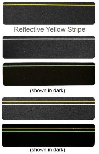 Glo in dark Floormat.com For durable safety, Floormat Specialty Step Tread is made with a mineral abrasive grit-coated polyester film to provide ultimate traction. The pressure sensitive adhesive backing with removable liner offers the versatility to be applied to both interior and exterior applications. These anti-slip slogan treads offer the protection with the added awareness of caution slogan to catch attention.