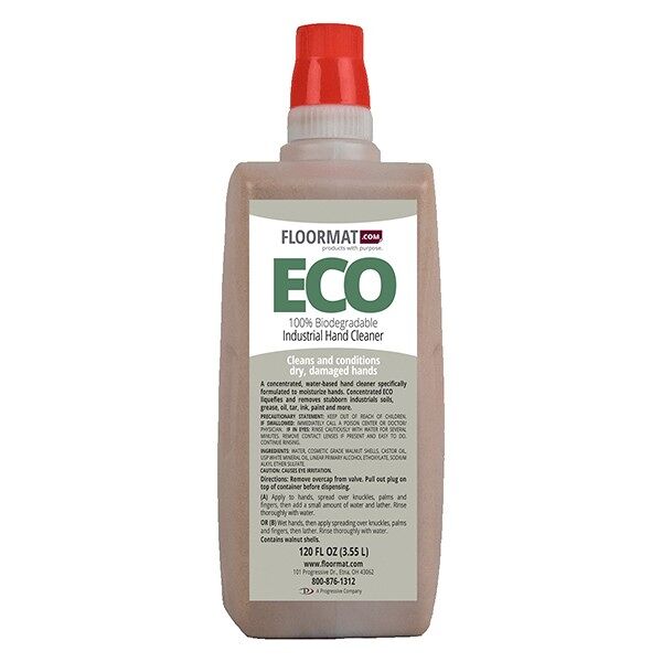 eco hand soap 1 Floormat.com A concentrated water-based hand cleaner specifically formulated to promote healthy skin. Concentrated ECO liquefies and removes stubborn industrial soils, grease, oil, tar ink, paint and more. Available in 18oz bottle (2 Packs) or by the case of 4 - 3.55 Liter bottles. <ul> <li>Fortified with a new generation emollient package that leaves your hands feeling great.</li> <li>The concentrated soap that does it all</li> <li>Contains crushed walnut shells</li> </ul>