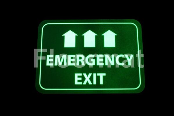 emergency exit sign night 01 Floormat.com Floormat.com warehouse signs are durable, self-adhesive signs constructed from industrial grade plastic. Intended for use in factory warehouses and buildings where restrictions and safety notifications need to be highlighted.