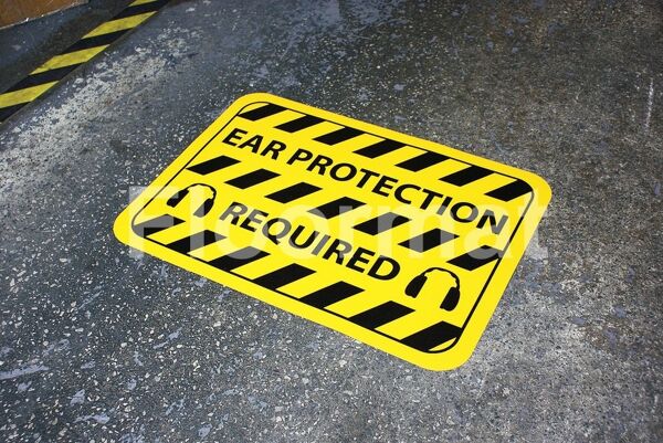 fm02 ear protection required sign Floormat.com Floormat.com warehouse signs are durable, self-adhesive signs constructed from industrial grade plastic. Intended for use in factory warehouses and buildings where restrictions and safety notifications need to be highlighted.
