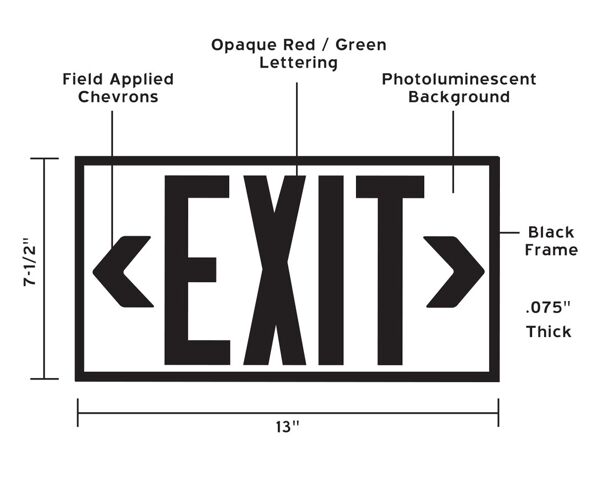 glo brite exit sign aluminium dimensions Floormat.com Glo Brite® P50 Exit signs are now available in aluminum to provide a more formal, front office look. Glo Brite® photoluminescent signs are the intrinsically safe, zero energy, environmentally friendly solution for marking your emergency evacuation routes. Engineered with photoluminescent material that absorbs and stores LED, fluorescent, metal halide or mercury vapor light, Glo Brite® signs create clear, brightly glowing egress pathways during emergency blackout or smoky conditions.